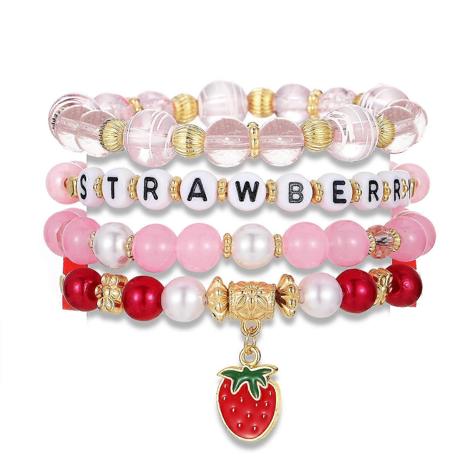 Alphabet strawberry Bracelets Stackable Beaded Stretch Bracelets