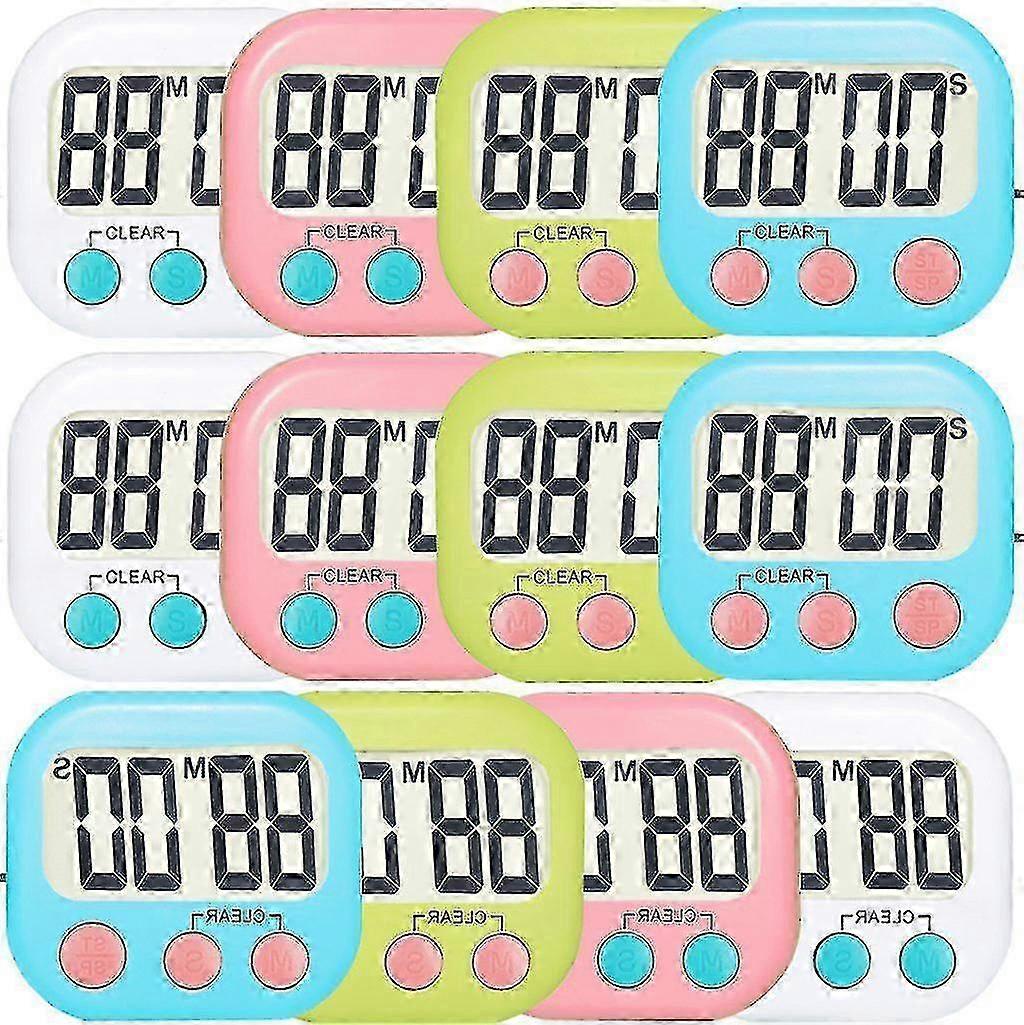 12 Pack Digital Kitchen Timer Strong Magnetic Electronic Countdown Timer, Loud Alarm, Small Size