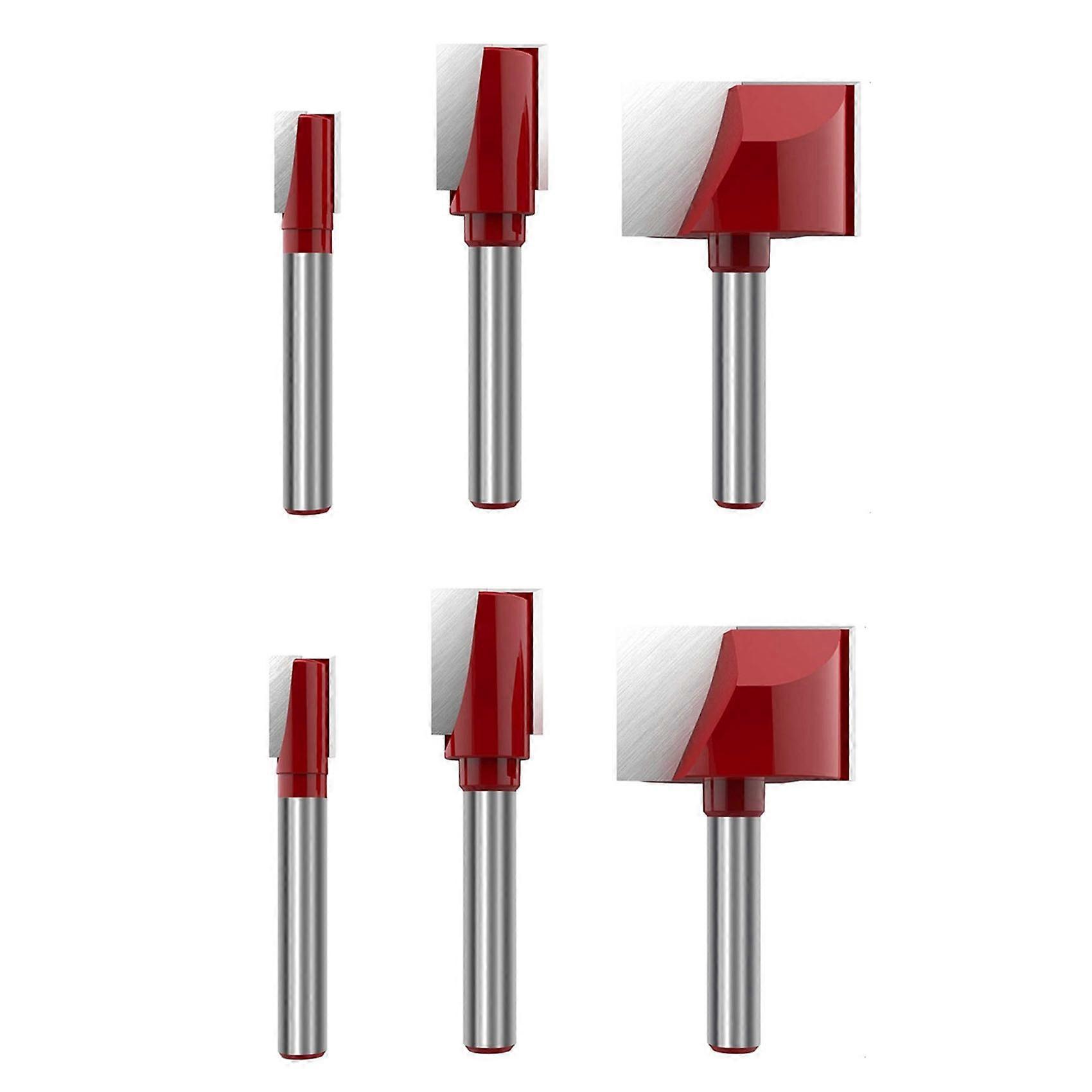 6Pcs Cleaning Bottom Router Bit Set 6mm Double Flute Carbide Cutter Flat Spoilboard Surfacing Plani