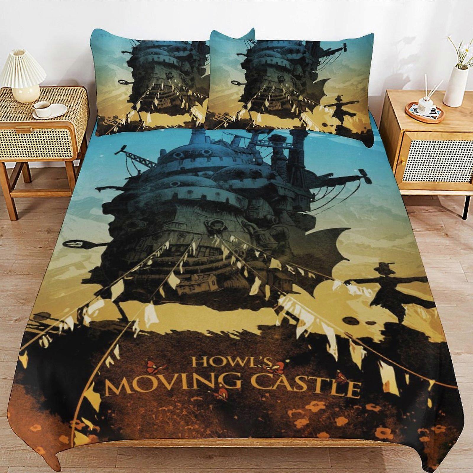 סט מצעים BM177 יללות טירה נעה 3 חלקים אנימה שמיכת מצעים 1 סט כיסוי שמיכה סופר רך עם 2 ציפיות מתנות אנימה מצחיקות ZW177