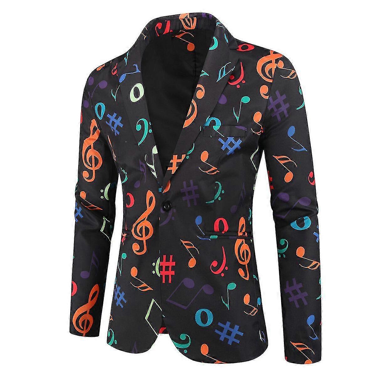 Mens Casual Note Printing Slim Nightclub Jacket