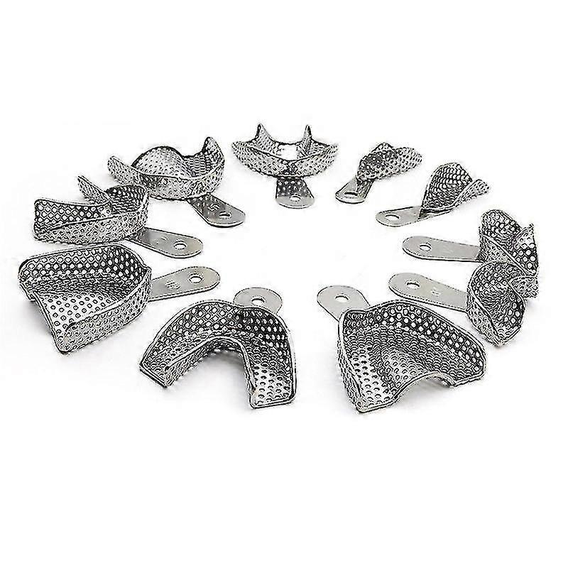 10pcs/Set Dental Impression Tray Stainless Steel Teeth Tray Autoclavable Denture Instrument Trays De