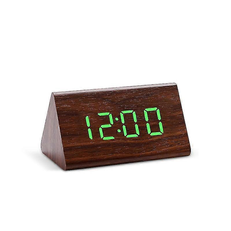 Huamde Digital Clock Led Wooden Alarm Clock Table Sound Control Electronic Clocks Desktop Usb/Aaa Powered Desperadoes Home Table Decor,S-Brown Green