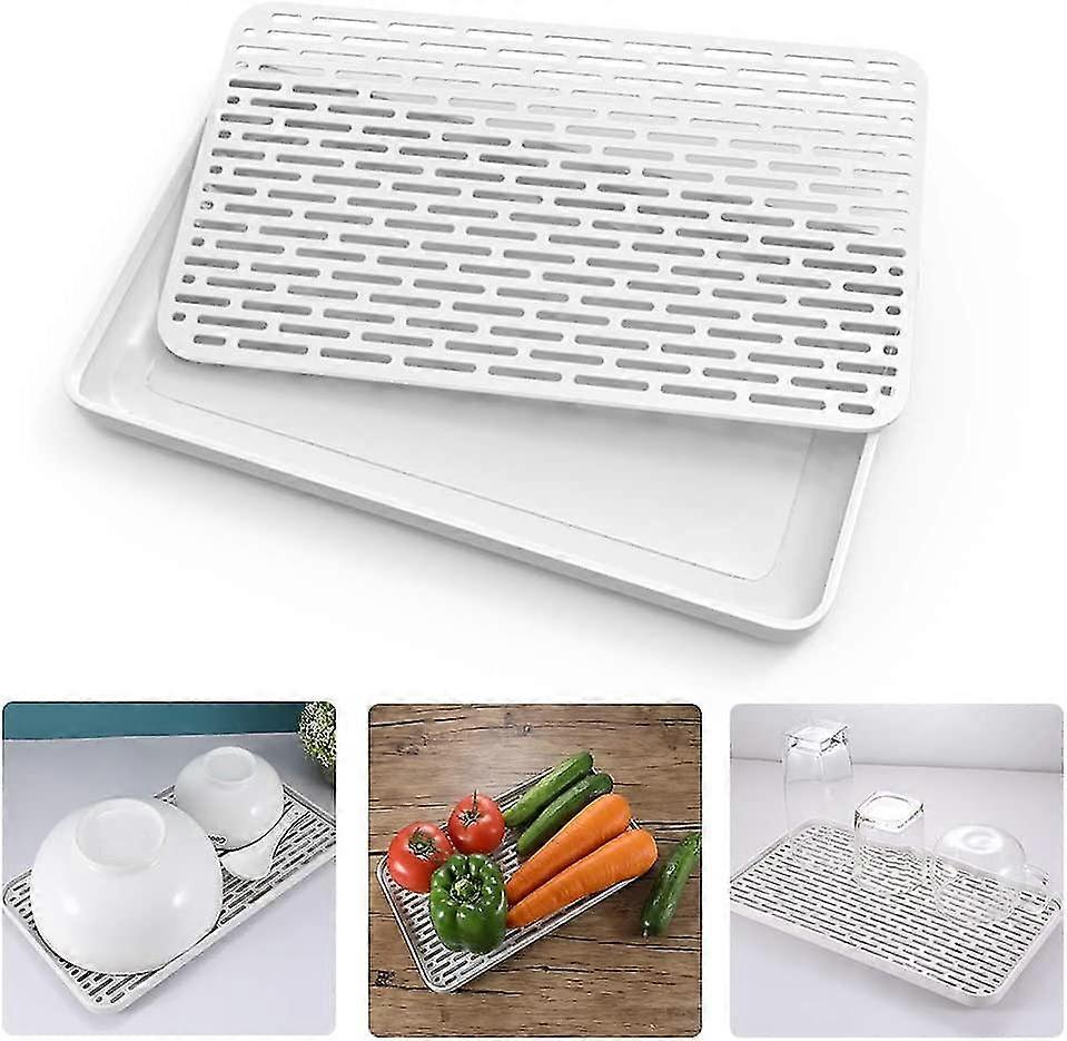 Dish Drying Mat Drainer With Drip Tray - Large Draining Board 39 X 22.5 Cm (white)