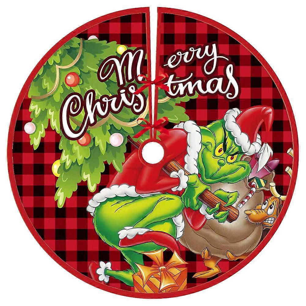 90cm Merry Christmas Tree Soft Skirt Collar Green Grinch Dwarf Santa Claus Xmas Theme Festive Tree Bottom Decoration