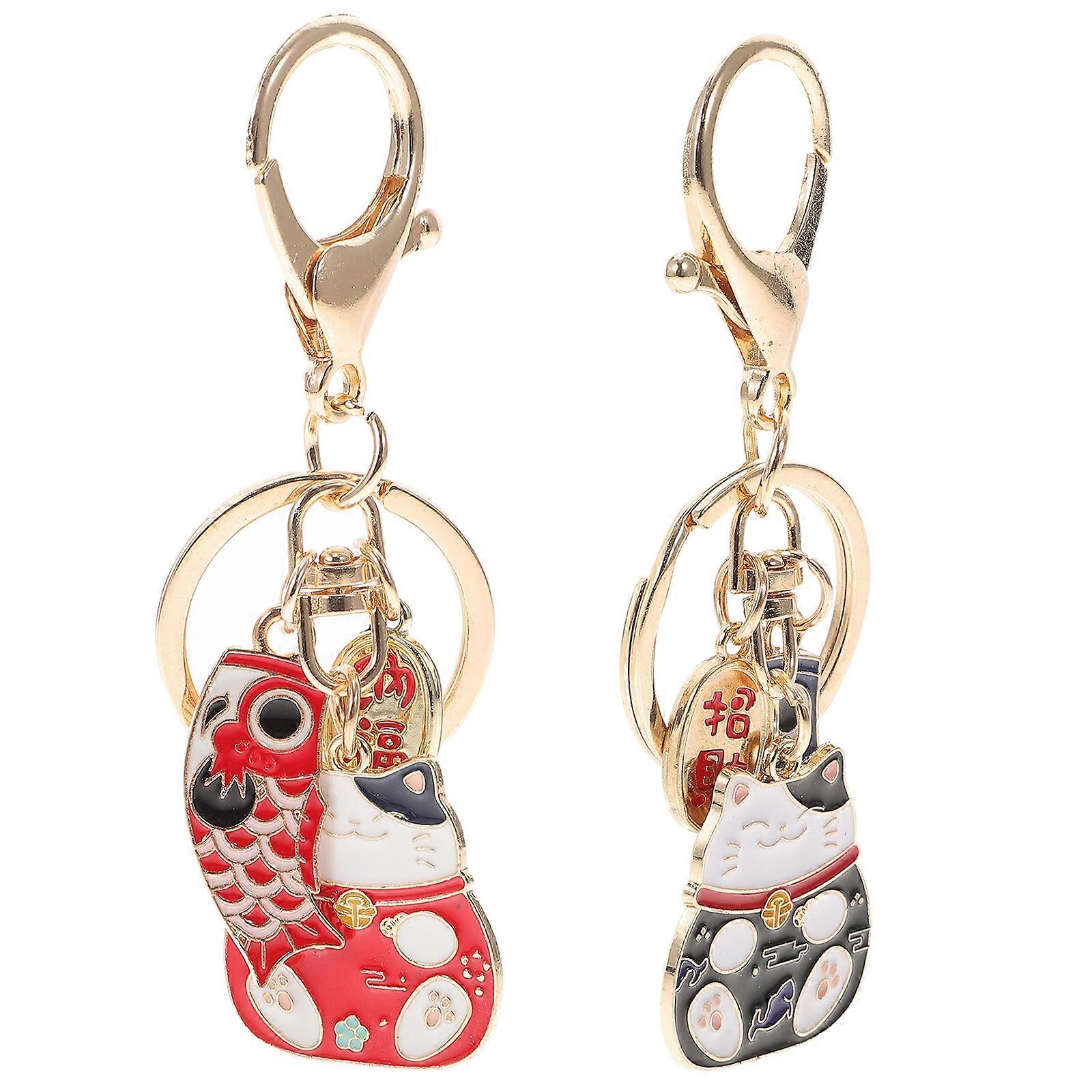 2 Pcs Backpack Keychain Lucky Gifts Maneki Neko Ornament Fortune Cat Keychain Japanese Charm Keychain