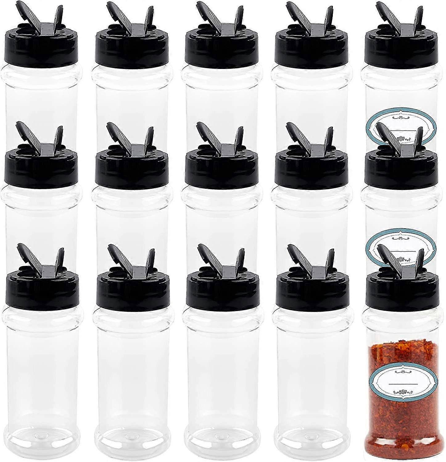 Clear Plastic Spice Jars 3 Oz - 14 Pack with Shaker Lids and Labels