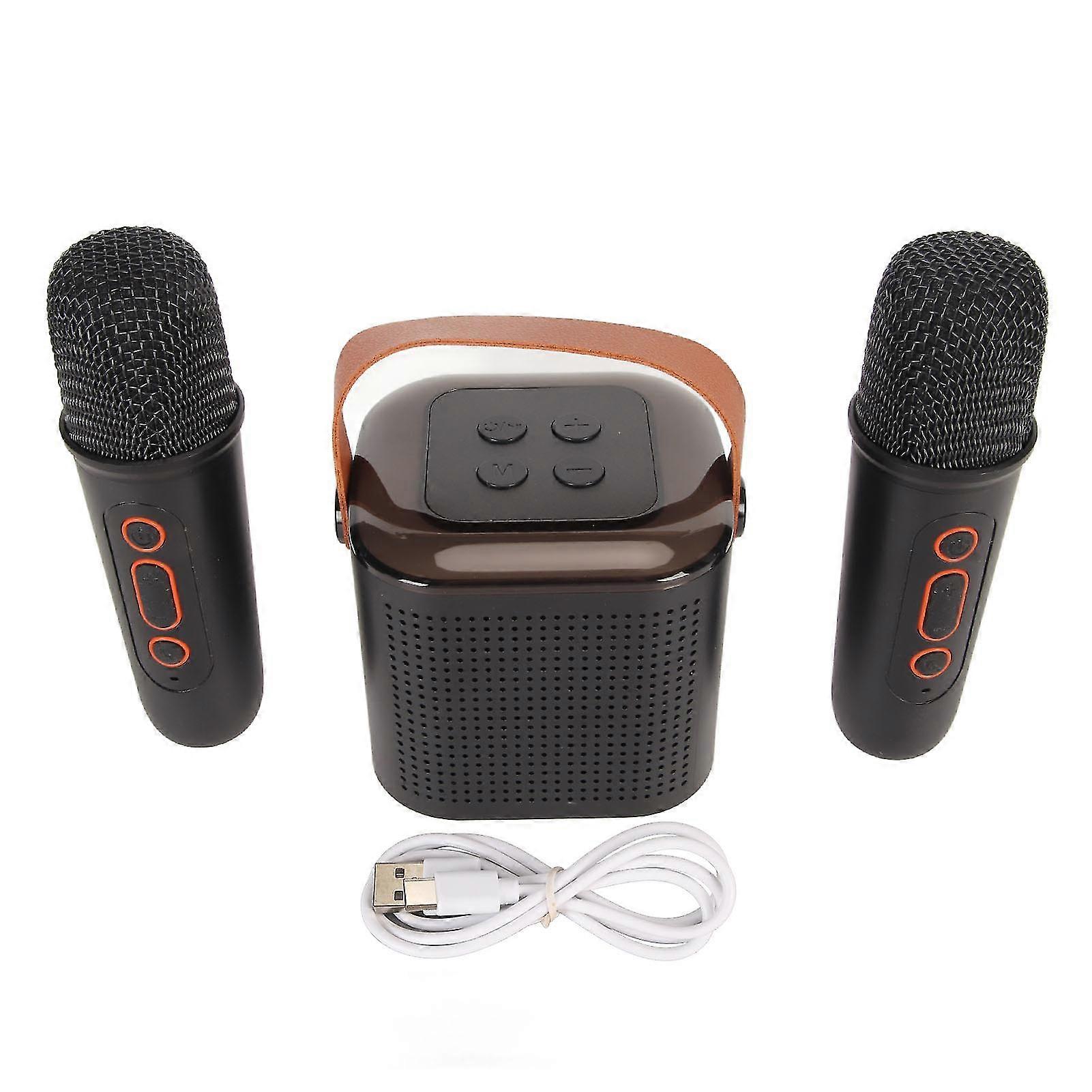Portable Mini Karaoke Machine with Bluetooth Speaker, RGB Light, and 2 Wireless Microphones - Perfect for Home Parties (Black)