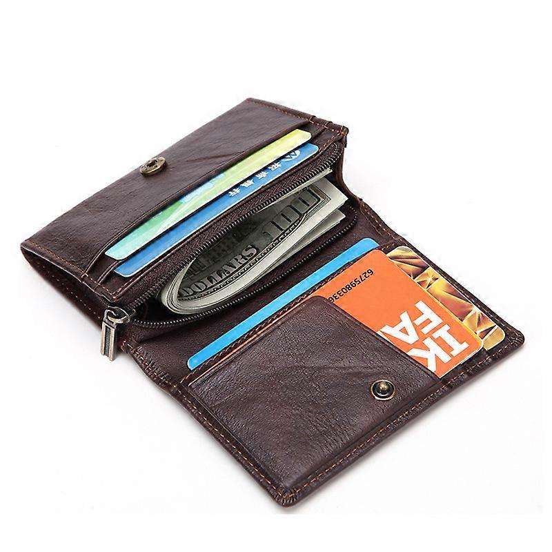 Genuine Leather Men Wallet Antitheft Scanning Slim Leather Zipper Mini Wallet