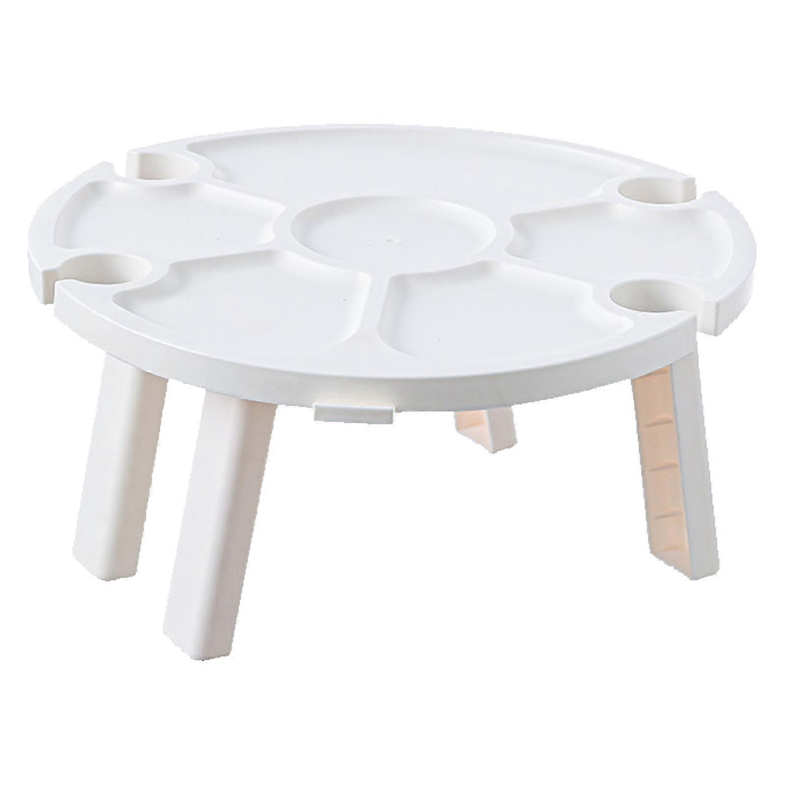 Portable and Foldable Hiking Wine Table with Easy-Clean Snack Tray for Beach, Park, Camping - White