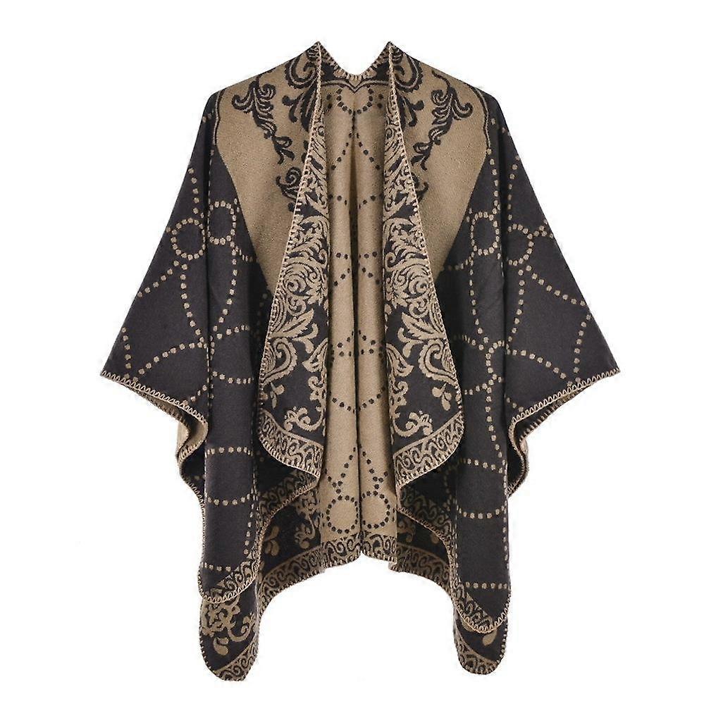 Women's Pashmina Shawl Wrap Winter Warm Squared Poncho Open Front Cape Ethnic Style