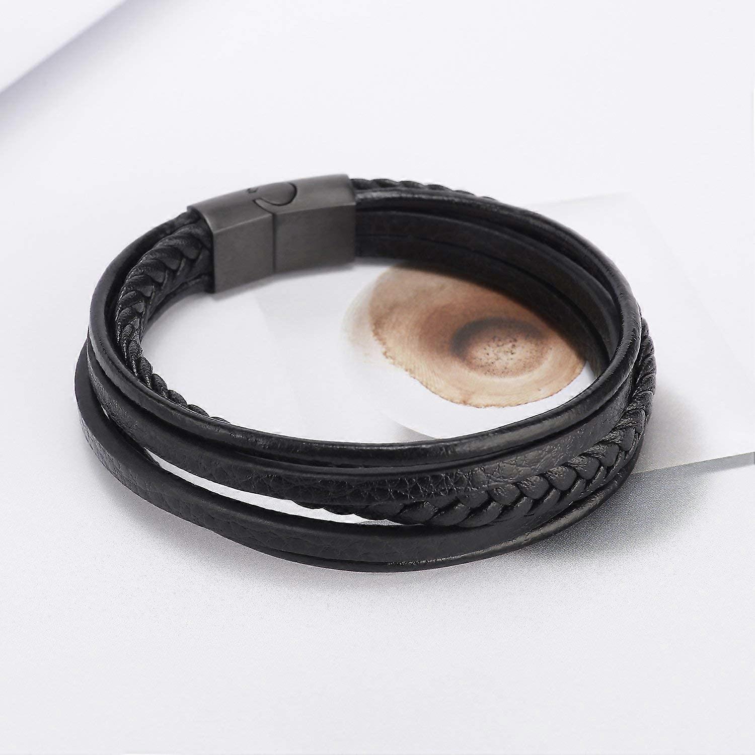 Vancy Utopia Men's Leather Bracelet - Multi-Layer Braided Leather With Stainless Steel Clasp, Valentine's Day Gift