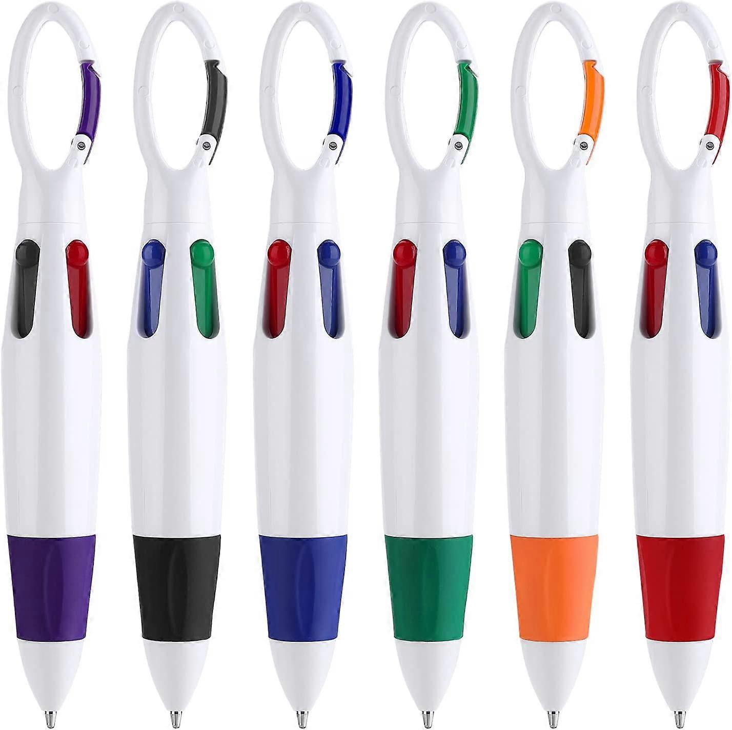 6Pcs Shuttle Pens, 4-in-1 Multicolor Pens Retractable Ballpoint Pens with Buckle Keychain on Top for Office School Supplies Students Children (6 Color