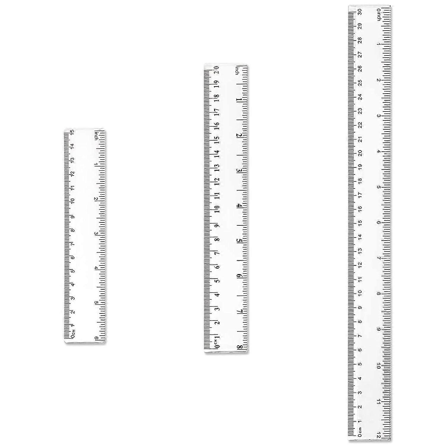 3pcs Plastic Ruler Set, Transparent Ruler Shatterproof Ruler Student School Office Teaching Ruler