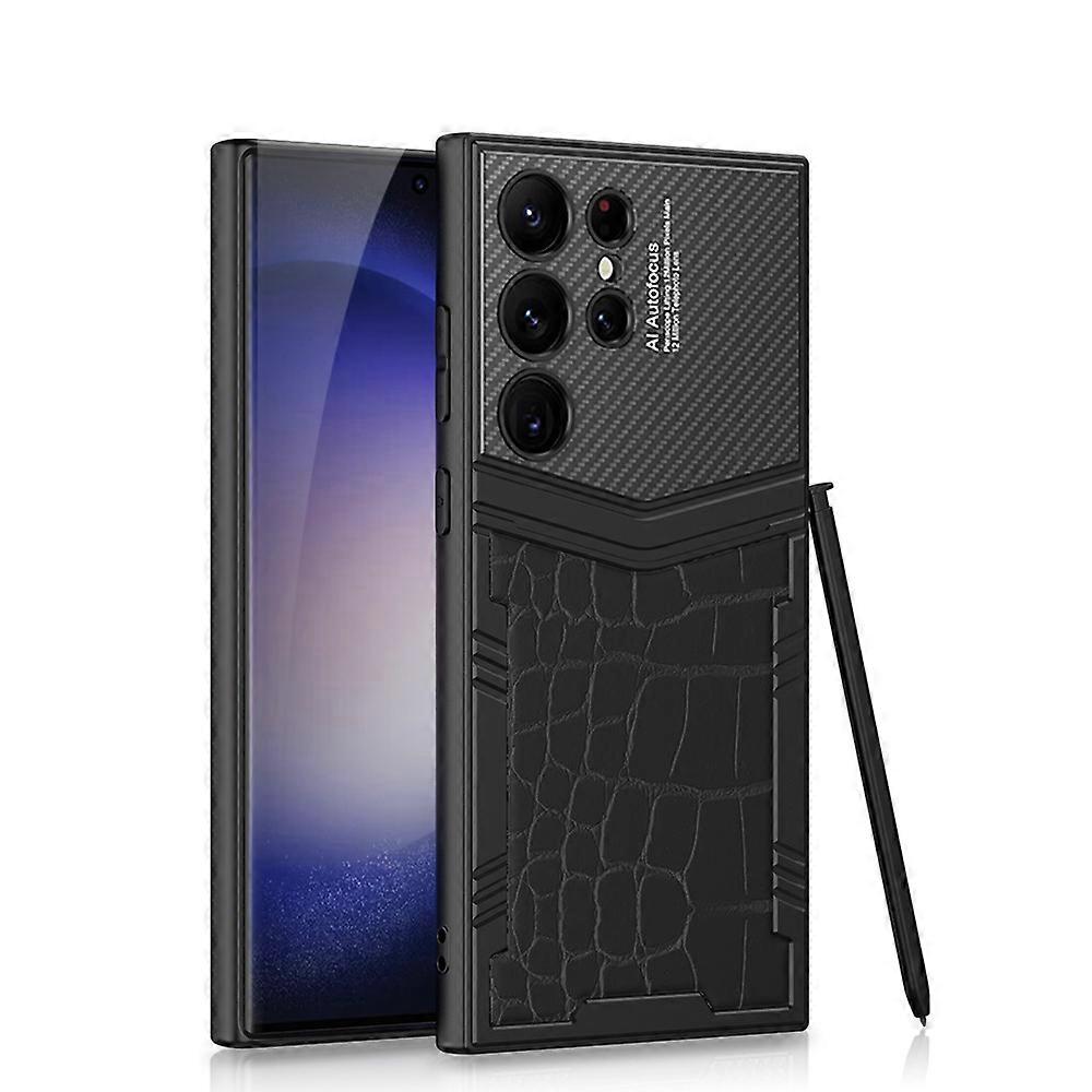 For Samsung S23 Ultra carbon fiber mobile phone case S23 plus plain leather protective case s23 drop-proof case-without pen