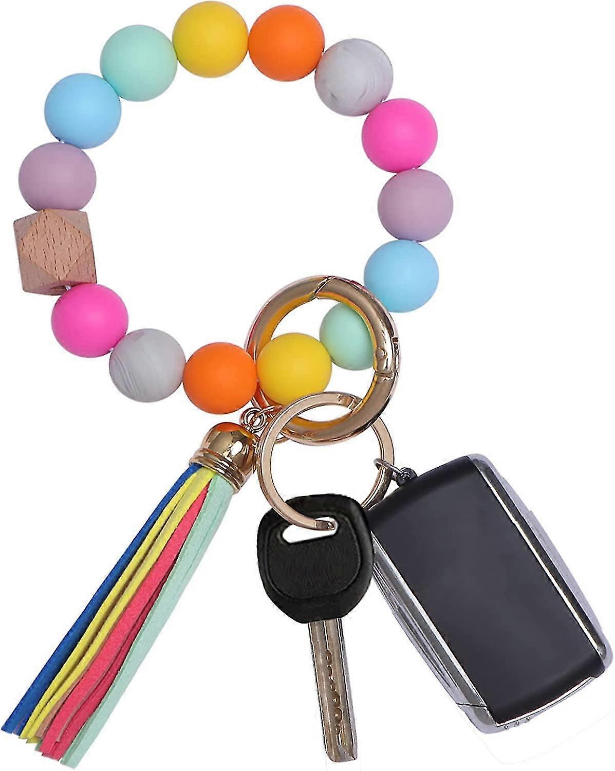 キーチェーンカー女性キーチェーンブレスレットビード付きカーペンダントタッセルギフト