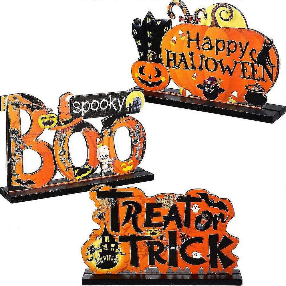 3 قطع سعيد هالوين طاولة الزخارف ، اليقطين الجدول سنتربيس توقيع يوم الحلوى الخشبية ، مثالي لزخرفة طاولة القهوة لحفلة الهالوين 