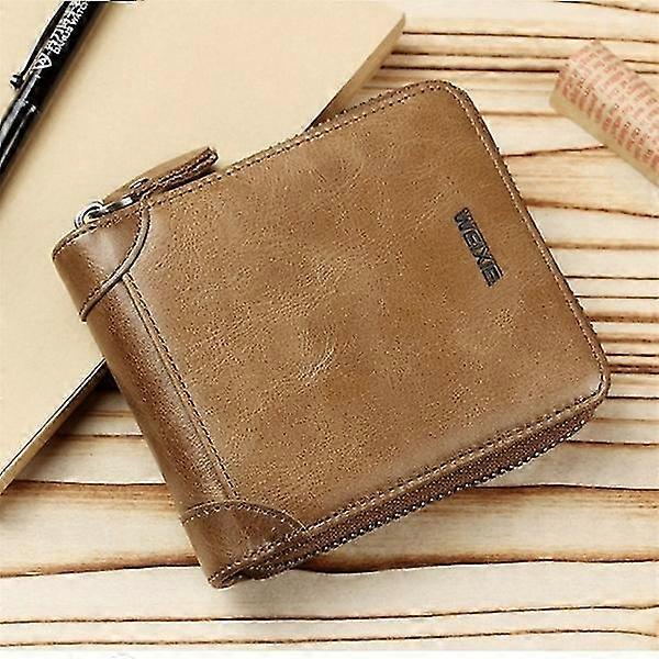 جديد الرجال سحاب محفظة جلد طبيعي ثنائية الطي الرمز البريدي حول محفظة صغيرة قصيرة عملة محفظة Rfid بطاقة الائتمان محفظة للرجال- MXBC