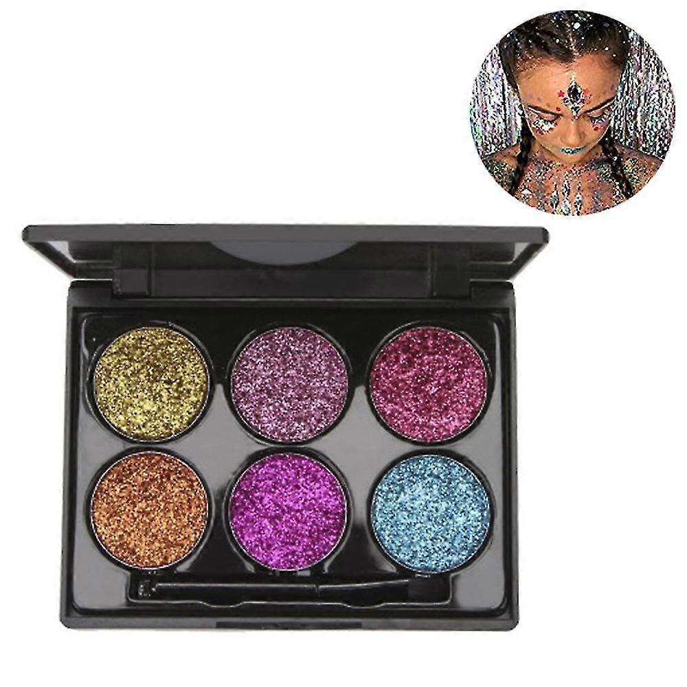 Face Paint Colours Glitter 6 Colors Makeup Palette Shimmer Eyeshadow Palette Mineral Pressed Glitter Cosmetics Sparkle Face Body Hair Nails Beauty Spa