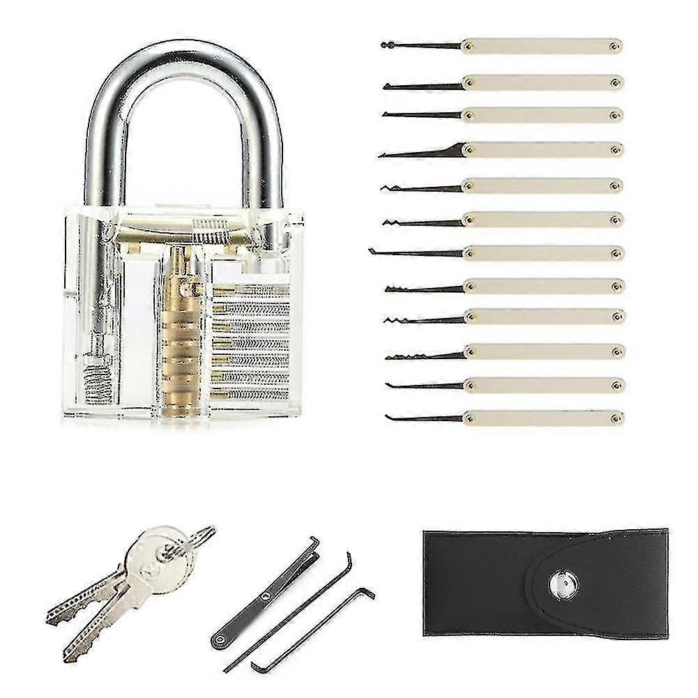 15pcs Lock Pick Set Key Extractor Locksmith Supplies Handle Tool With Transparent Lock