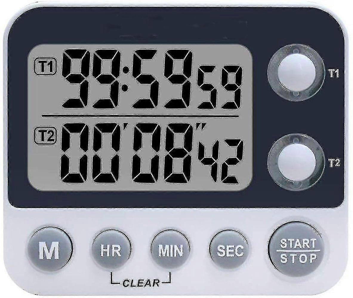 Digital Dual Kitchen Timer, Alarm Adjustable Volume Timer, Cooking Timer, Stopwatch, Large Lcd