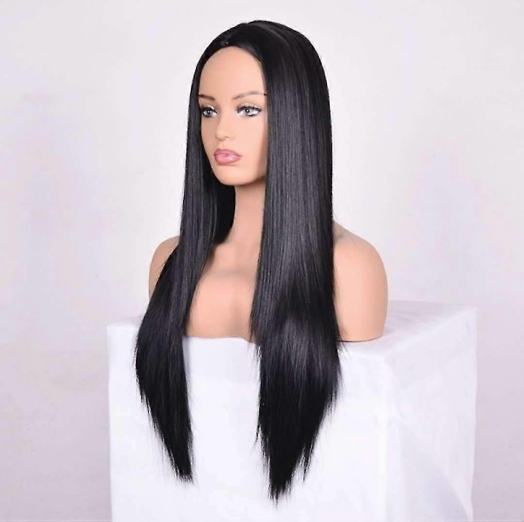 Women's Medium Straight Black Wig Headgear
