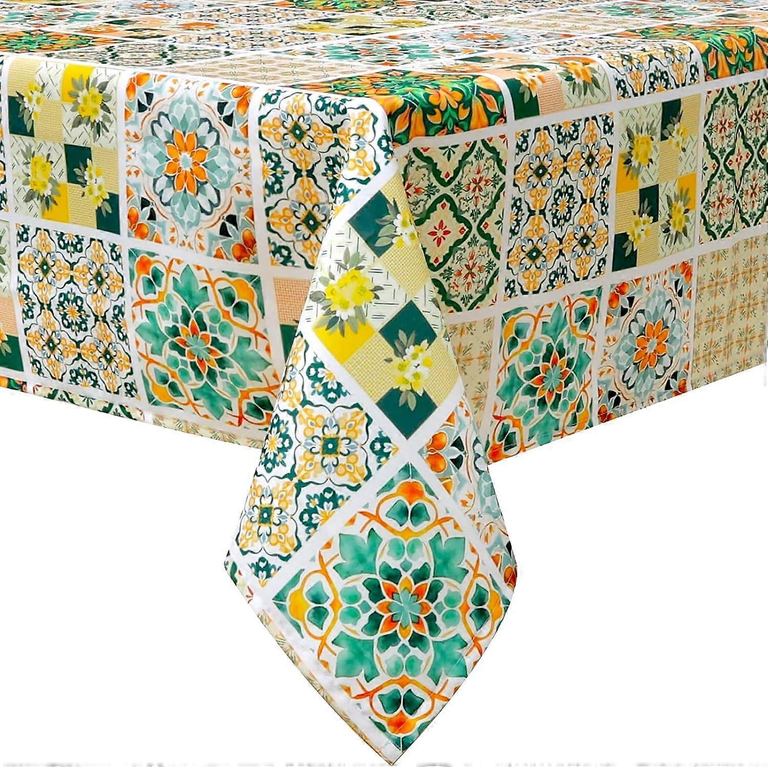 Boho Plaid Tablecloth 52x70 inch Spring Summer, Waterproof Rectangular Table Cloth Washable, Stain Resistant Cloth Table Cover for Party Picnic Dinner