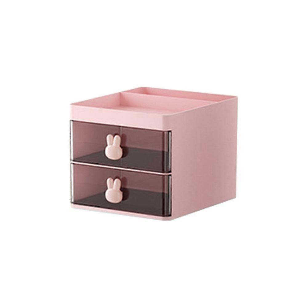 Desktop Storage Box Tube Cassetto trasparente Coniglio Storage Box Ufficio per bambini e studenti Desktop Ornamenti Rosa