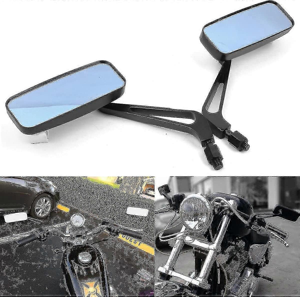 8mm/10mm Black Motorcycle Rectangle Rearview Mirror Handlebar Wing Mirror For Bobber Cruiser Chopper