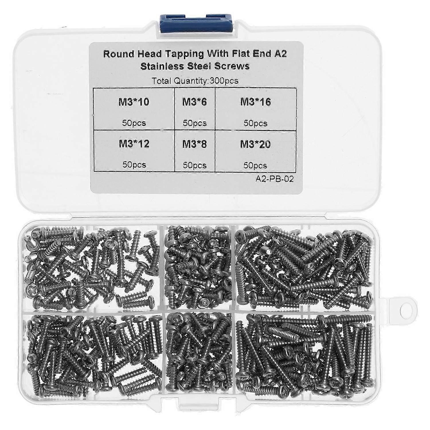 300Pcs M3 Screw Assortment Kit 304 Stainless Steel Cross Flat End Self Tapping Screws Fastener