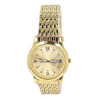 DTCY Gold Men Watch Quartz Movement Metal Strap Wristwatch Stylish Clear Night Display Double Calendar Business Gentleman Watch