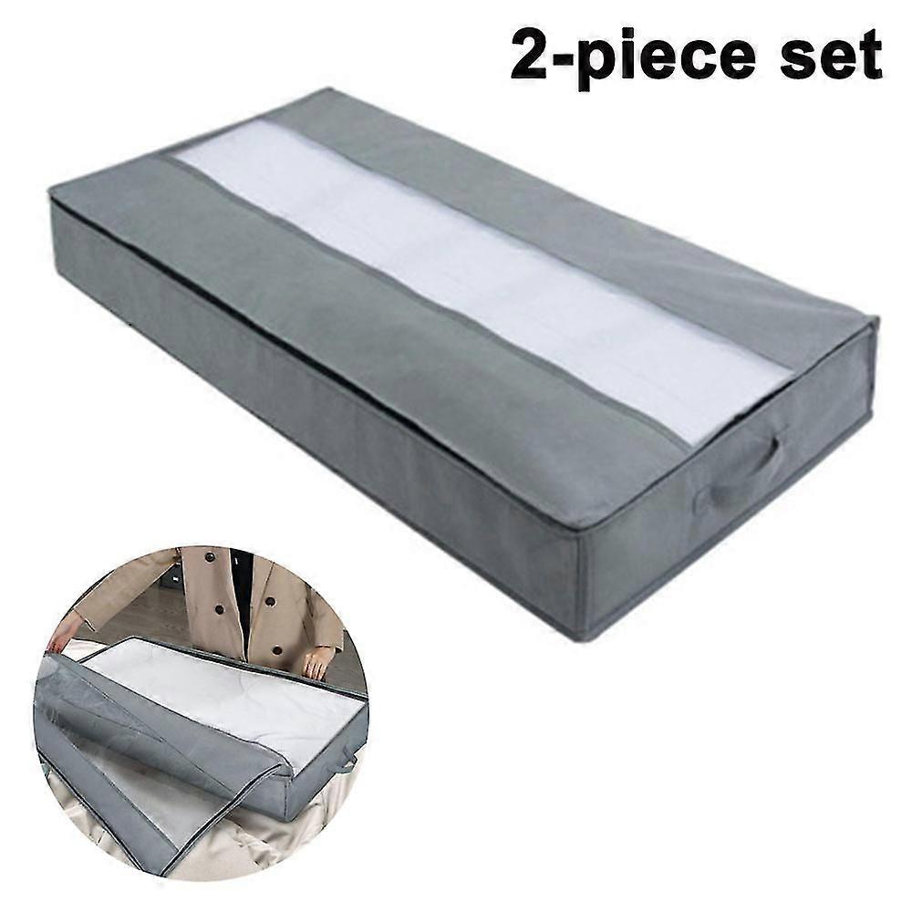 2 Pack Underbed Storage Bag Organizer , With High Density Handles And 1 Clear Window, Sturdy Oxford Fabric Blanket Comforter Storage