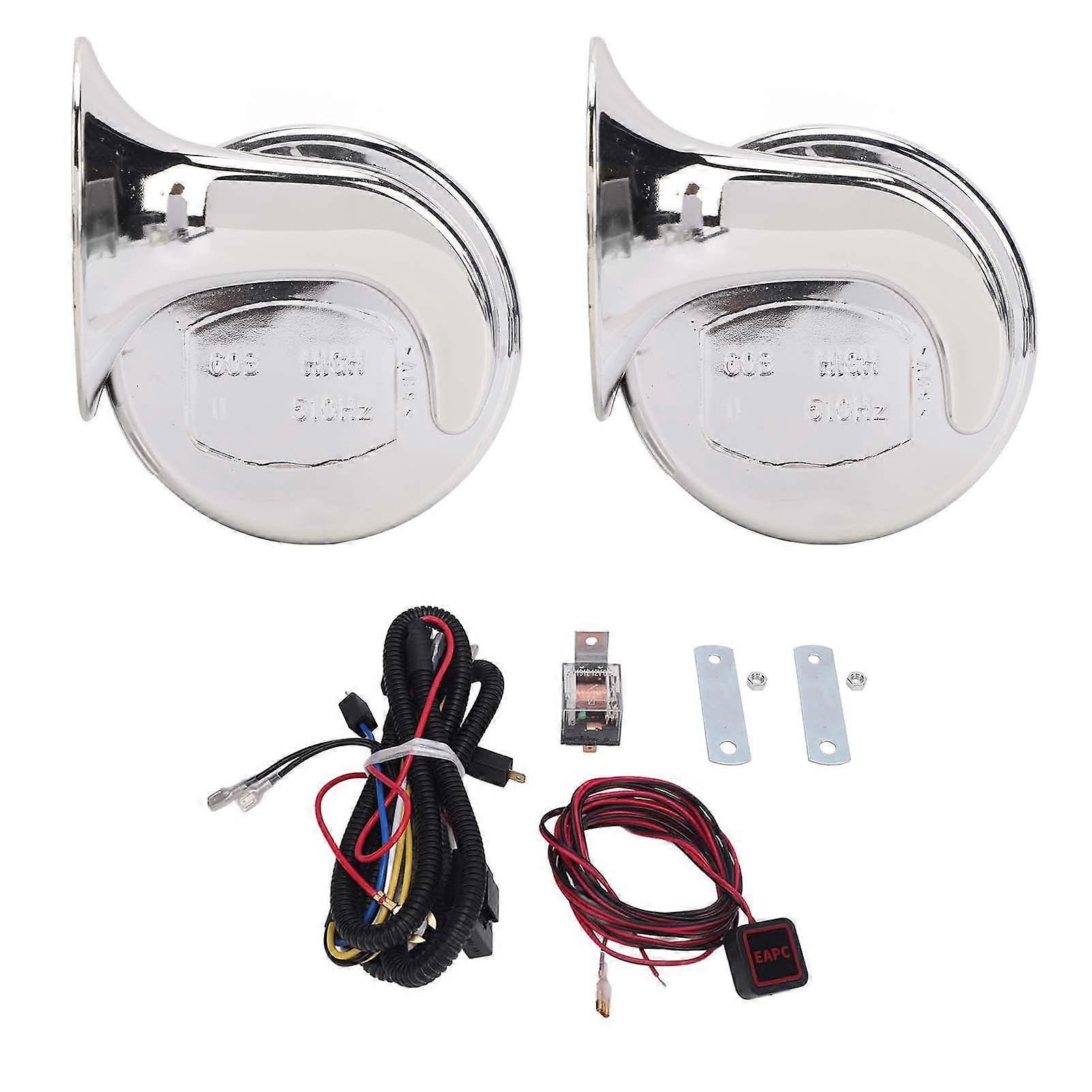 Kit de klaxon électrique 24 V étanche avec interrupteur, faisceau et relais universel argenté