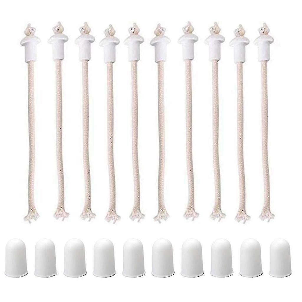 10 Sets Oil Lamp Wicks With Ceramic Holders Covers Lantern Replacement Lampwick