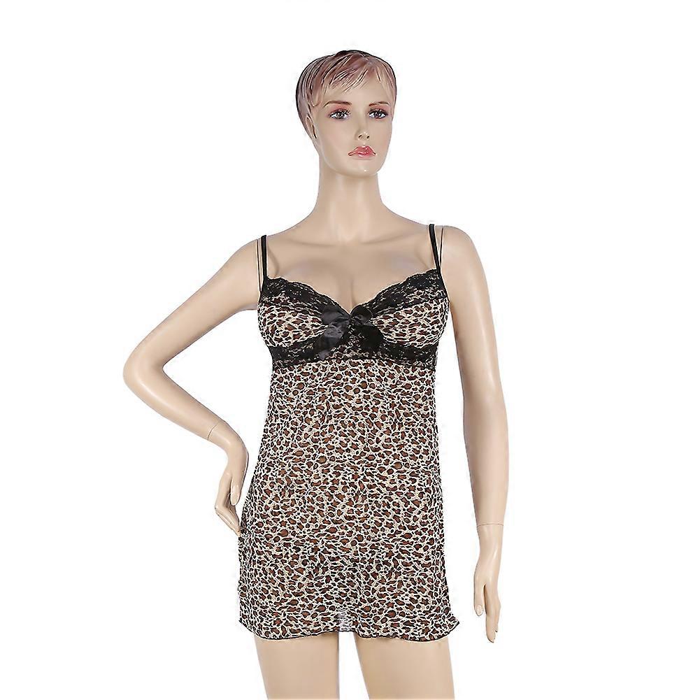 ملابس داخلية ليوبارد منخفضة قطع شبكة زلة قميص ملابس نوم ملابس نوم تأثيري فستان قصير مع G-String