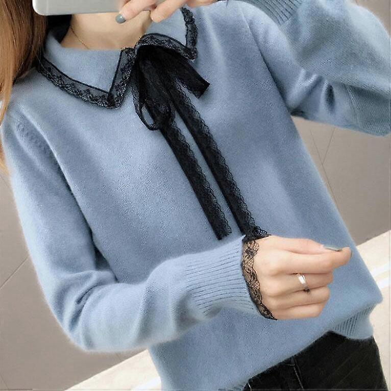Damen Pullover Pullover Herbst Winter Spitze Umlegekragen Strickpullover Fmeale Pullover Damen Strickwaren