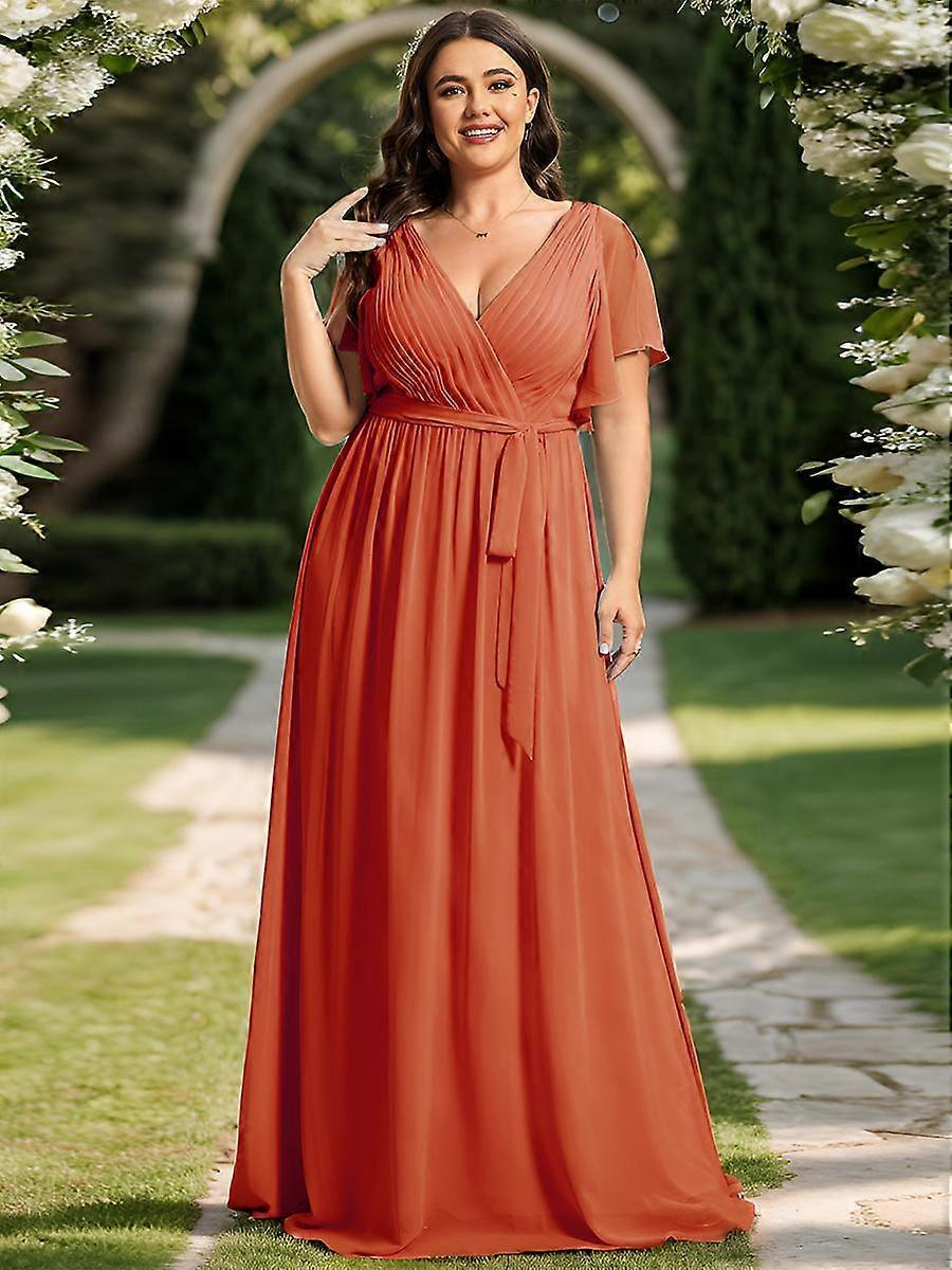 Ever-Pretty Women's Plus Size V-Neck A-Line Floor-Length Chiffon Evening Gown With Flutter Sleeve