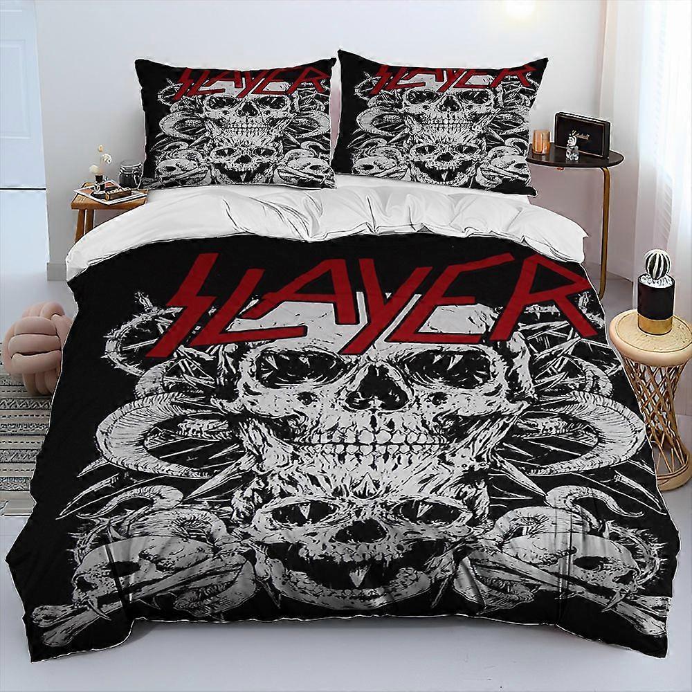 v1277 Lakan Slayer Heavy Metal Band Music Comforter Sängkläder, Påslakan Sängset Täcke Örngott, King Queen Size Sängkläder Set Gåva 3-Paj