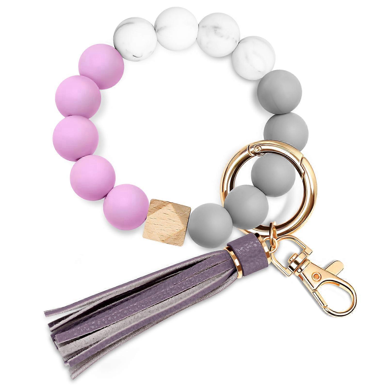Silicone Beaded Keychain Bracelet Wristlet For Card Wallet, Unisex Style, Card Holder Compatible, Durable Beads