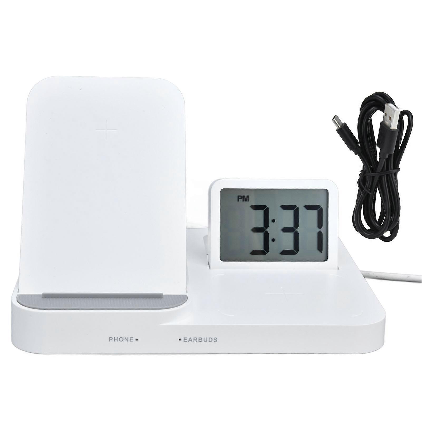 3 In 1 LCD Digital Alarm Clock With Wireless Charger For Phone And Earphones USB Power For Home Office