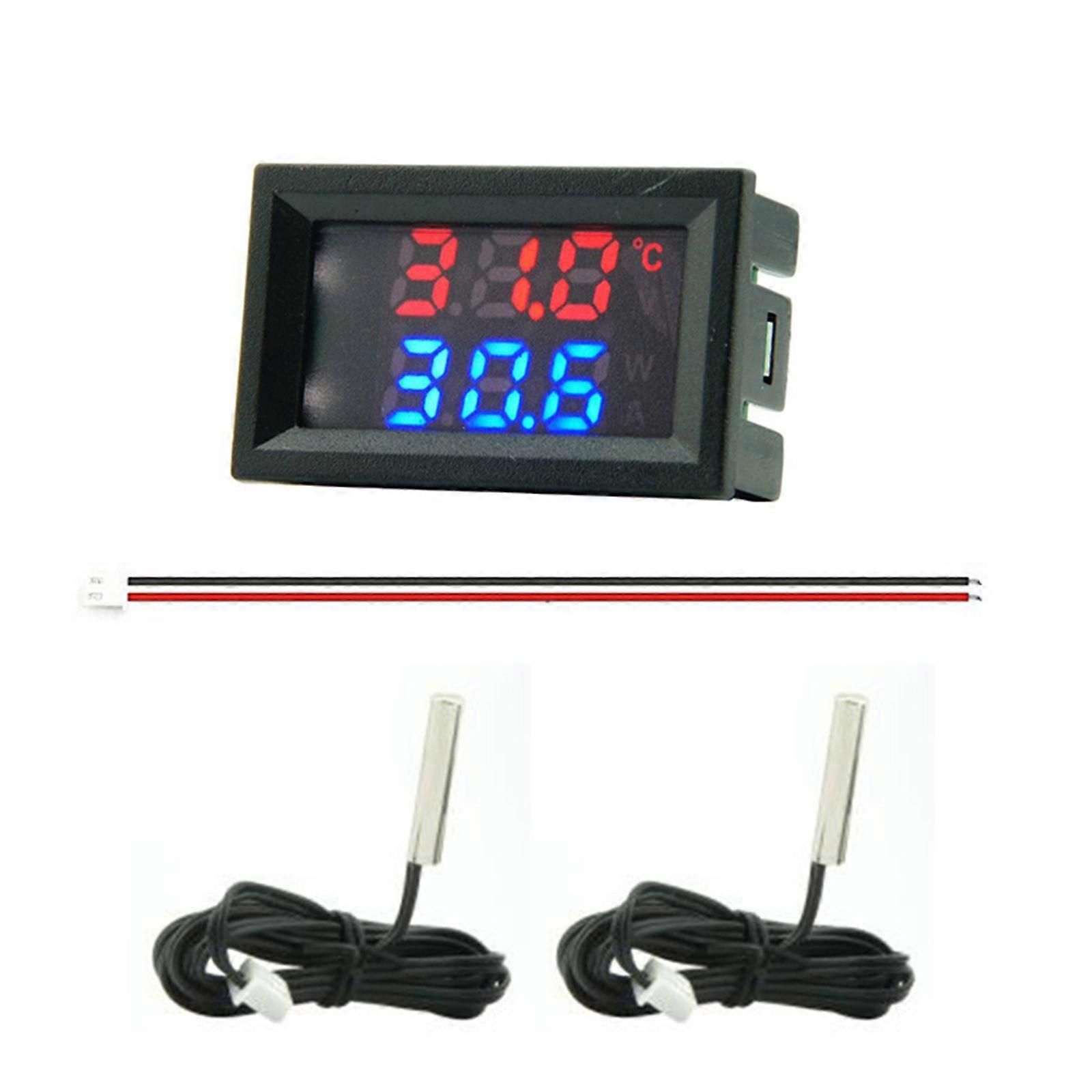 High Accuracy Thermometer -50℃-120℃ Digital Thermometer Voltage Gauge 4-28V with 100cm Metal Probe for Car Room Indoor