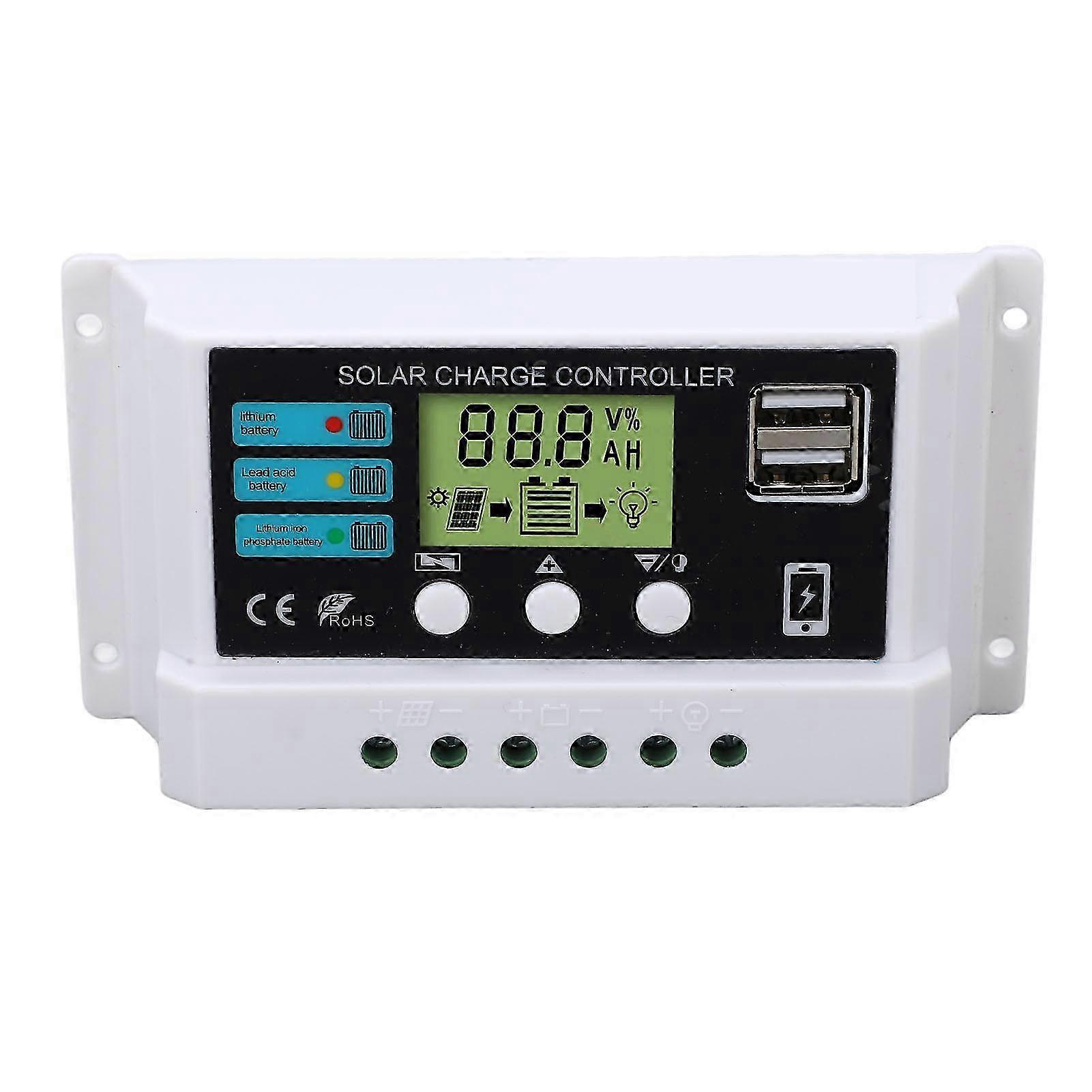 Solar Controller Industrial Chip LCD Display Overload Protection Solar Regulator 12V 24V Self Adaption White 10A