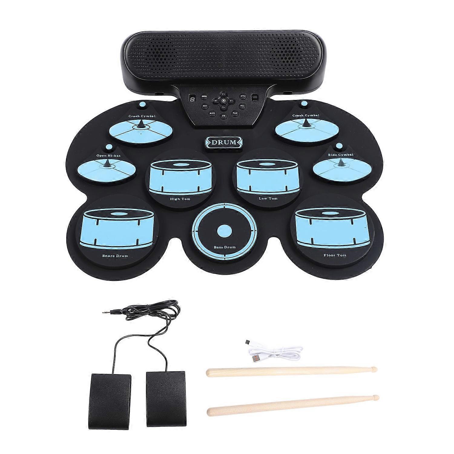 Electronic Drum Pad Hand Rolled Drum Pad Double Speakers Rechargeable Silicone Roll Up Drum Pad Fold