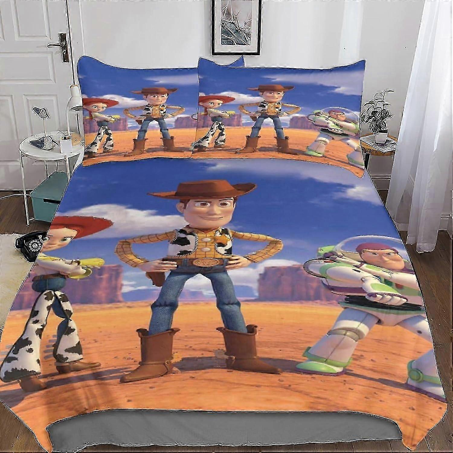 o3466 ملاءات السرير الطنين مجموعة الفراش Lightyear مجموعة غطاء لحاف لطباعة 3D 3 قطع لينة تنفس شخصية متحركة غطاء لحاف غطاء ذكاء