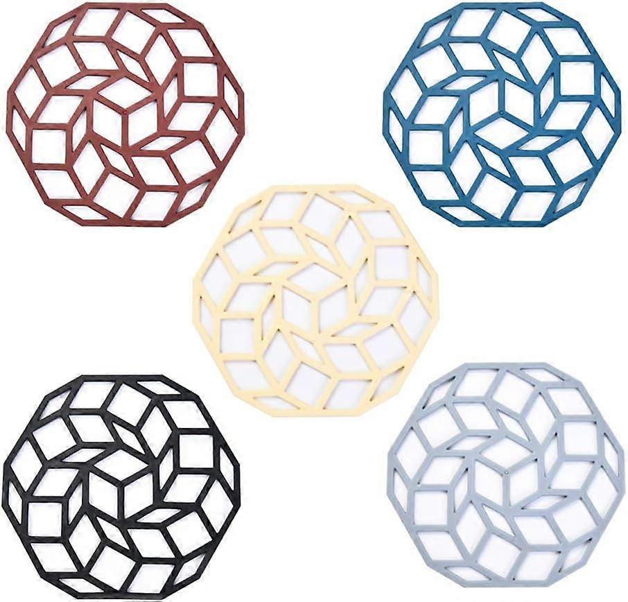 5 Pieces Non-Slip Silicone Trivet, Durable Soft Insulated Non-Slip Pads, Hexagon Design Silicone Trivet, Silicone Table Mat for Kitchen Table, Bowl