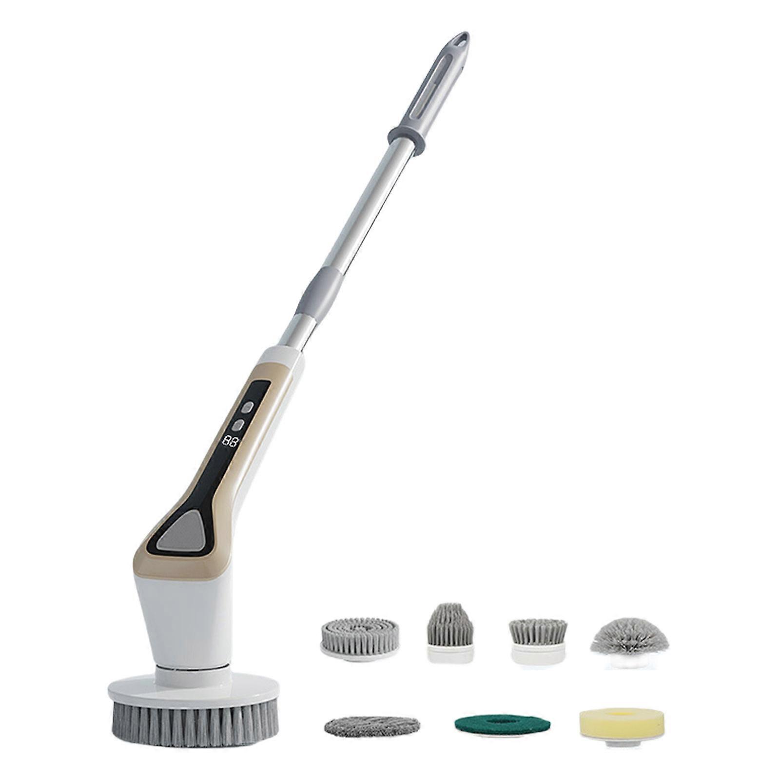 Electric Spin Scrubber Cordless Shower Scrubber with Long Handle 7 Replaceable Heads Spin Brush for Cleaning 2 Speed White