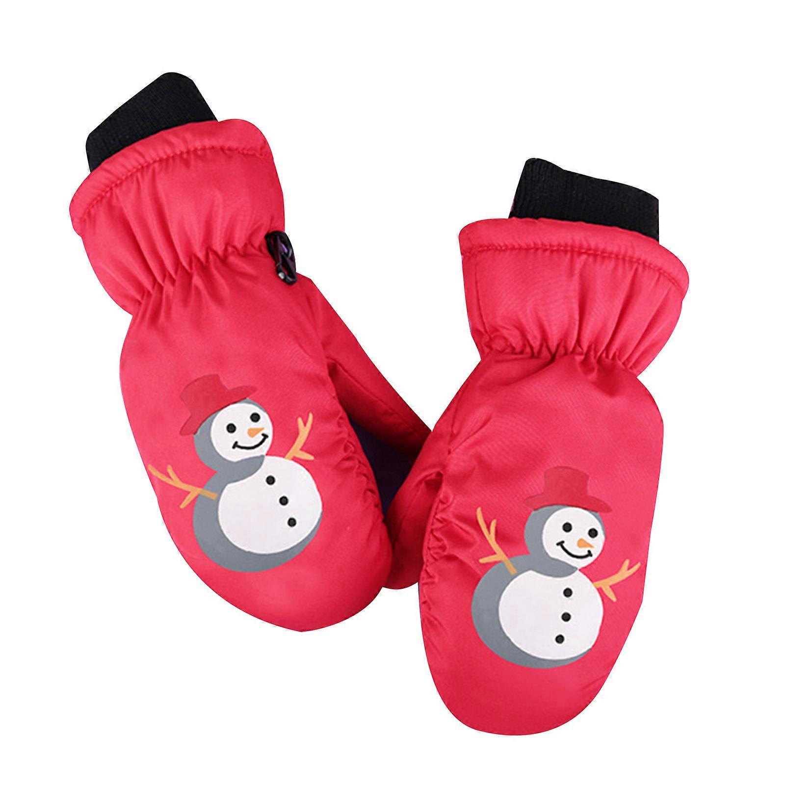 Luvas de esqui com padrão de boneco de neve para crianças Luvas infantis elegantes e funcionais Mantenha as mãos aquecidas e realça as pegadas Presente Vermelho