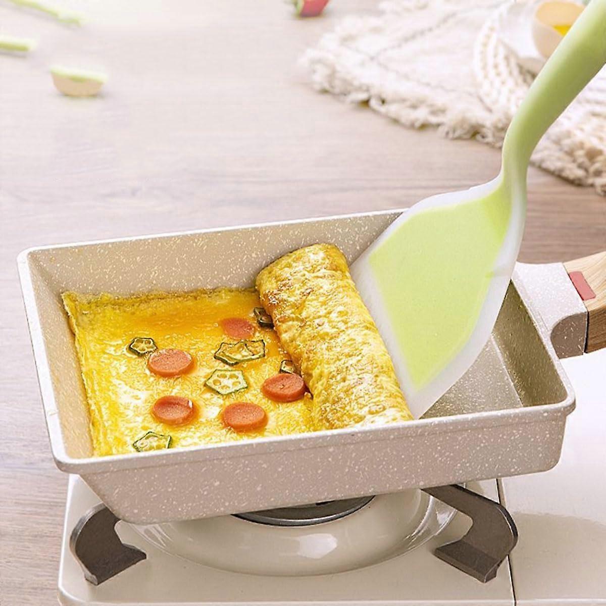 Japanese Omelet Pan - Tamagoyaki Pan with Silicone Spatula, Small Non-Stick Rectangular Frying Pan in Beige
