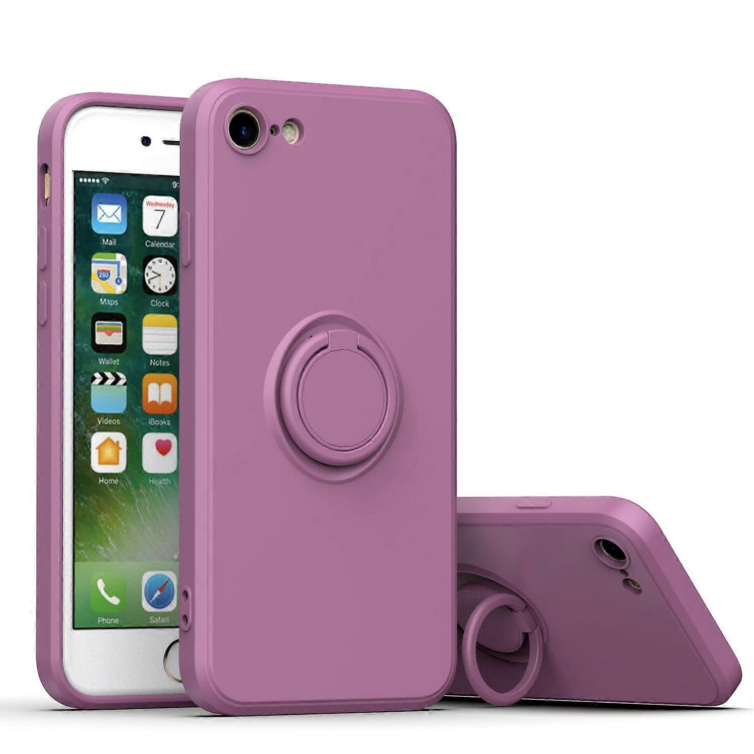 Simple Color Phone Case for iPhone 7/8 SE2 SE3 with Ring Stand, Metal Plate for Magnetic Charging, Soft TPU Material, Shock Absorption Design, 360 Rot