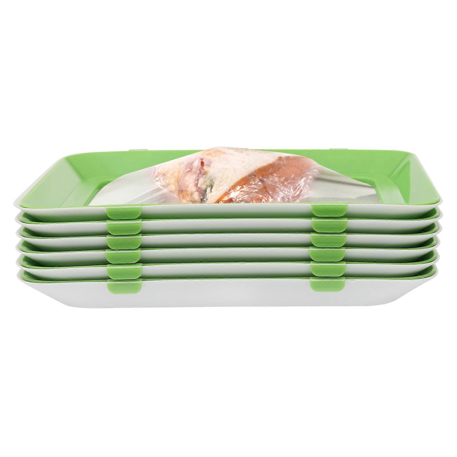 6-Piece BPA-Free Food Storage Trays - Reusable Green & Red, 12x9x1.1in, Leak-Proof with Elastic Seal, Stackable for Kitchen/Fridge